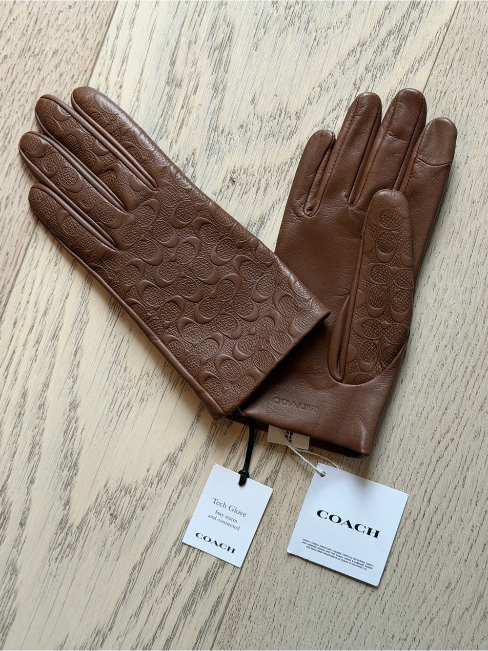 Coach Brown Embossed Signature Leather Gloves
